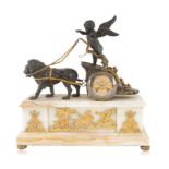 A FRENCH BRASS AND MARBLE FIGURAL CLOCK, EARLY 20TH CENTURY