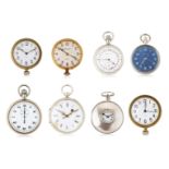 A GROUP OF SIX POCKET WATCHES AND TWO CHRONOGRAPHS, MOST LATE 19TH CENTURY