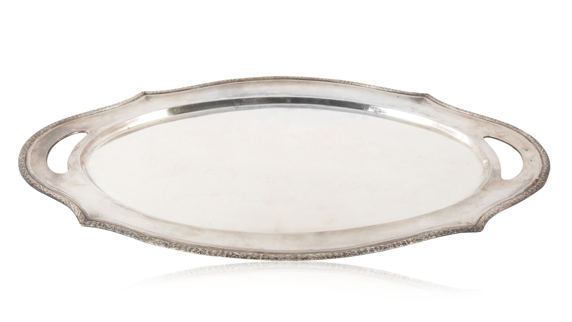 A BRITISH SILVER SERVING TRAY AND CRYSTAL HORS D'OEUVRE FIVE-PIECE SET, ERICH KELLERMAN, 19TH CENTUR - Image 2 of 3