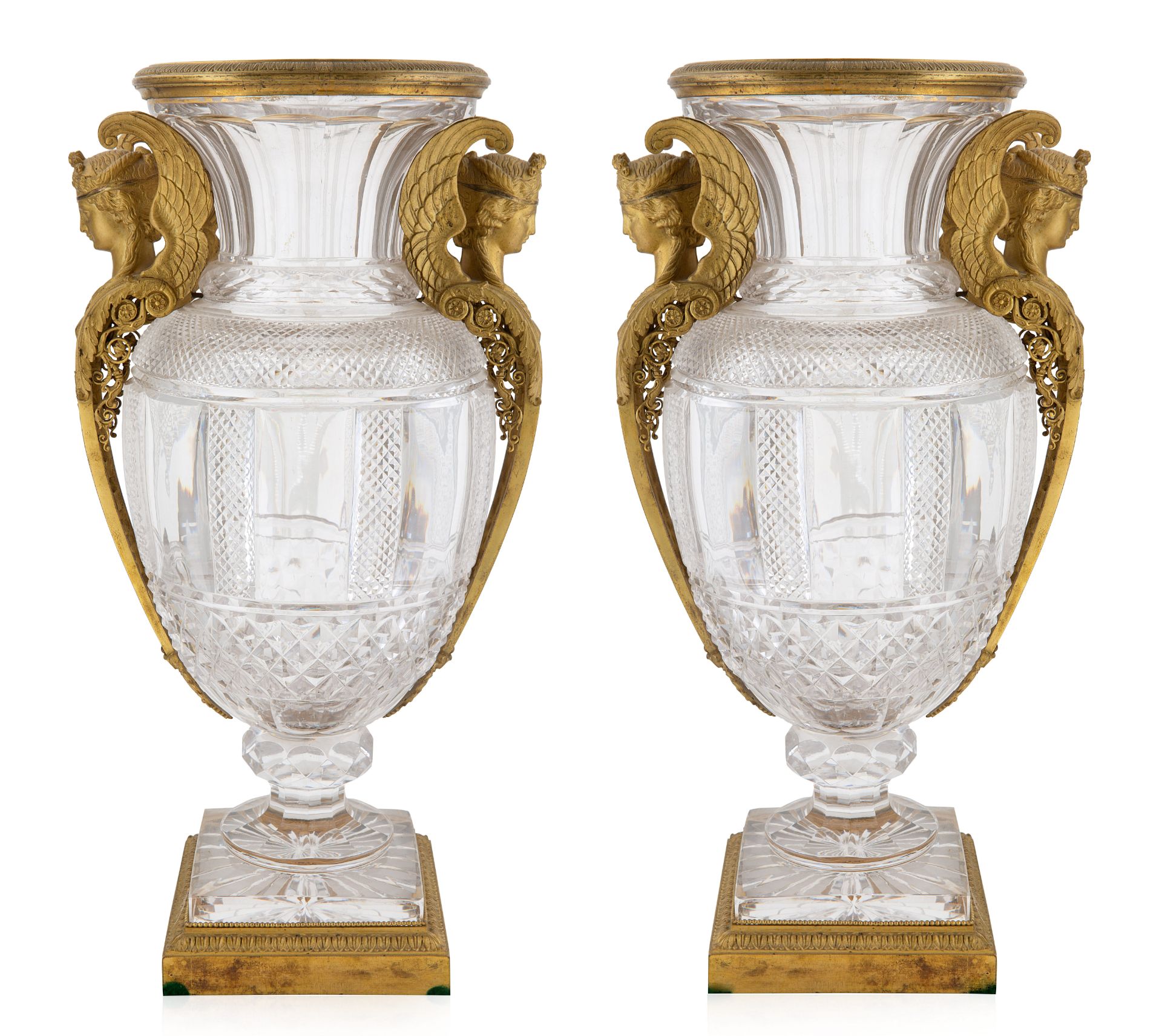 A PAIR OF MONUMENTAL ORMOLU AND CUT CRYSTAL VASES, BACCARAT, 20TH CENTURY - Image 2 of 2