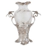 A BRITISH SILVER AND GLASS VASE, WILLIAM CHINNERY, LONDON, CIRCA EARLY 19TH CENTURY