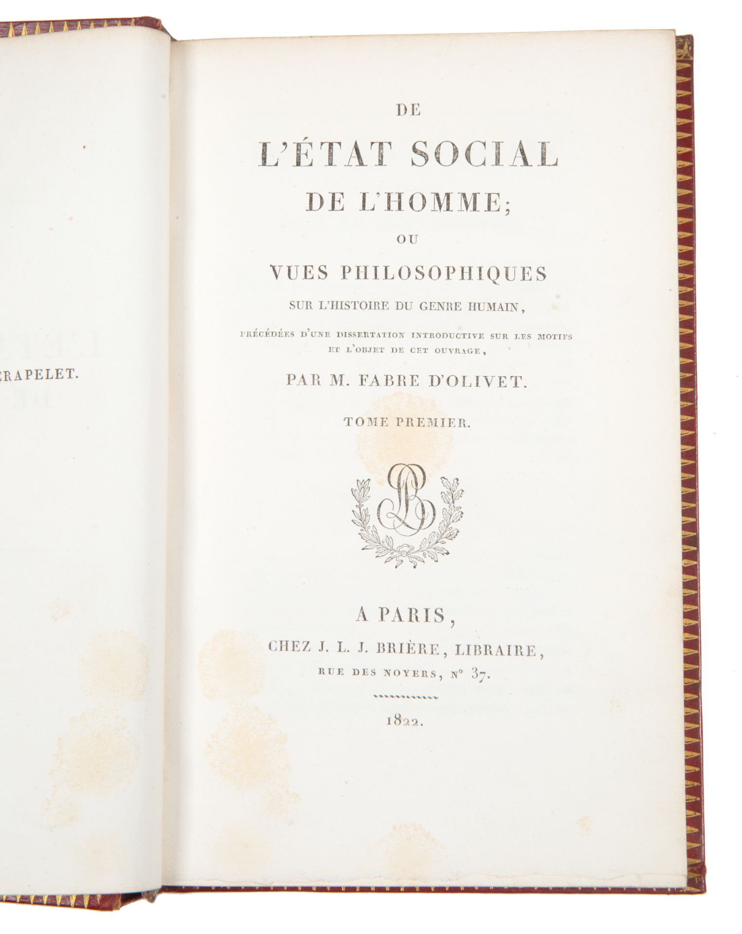 [SUPERB IMPERIAL PRESENTATION COPY] FABRE D’OLIVET, DE L’ETAT SOCIAL DE L’HOMME, 1822 - Image 5 of 12