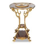 A NAPOLEON III-STYLE GILT BRONZE MOUNTED PARQUETRY TWO-TIERED TABLE, EARLY 20TH CENTURY