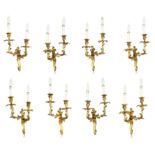 SET OF EIGHT CONTINENTAL ORMOLU SCONCES, LATE 19TH-EARLY 20TH CENTURY