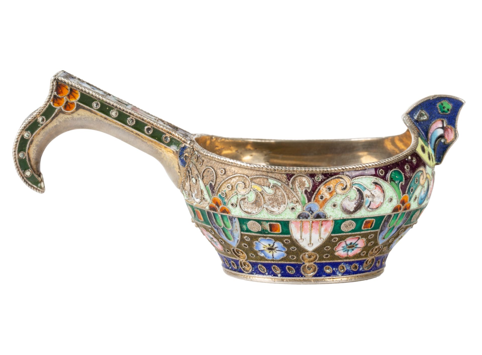 A RUSSIAN SILVER AND ENAMEL KOVSH, MOSCOW, AFTER 1908-1917 - Image 2 of 4