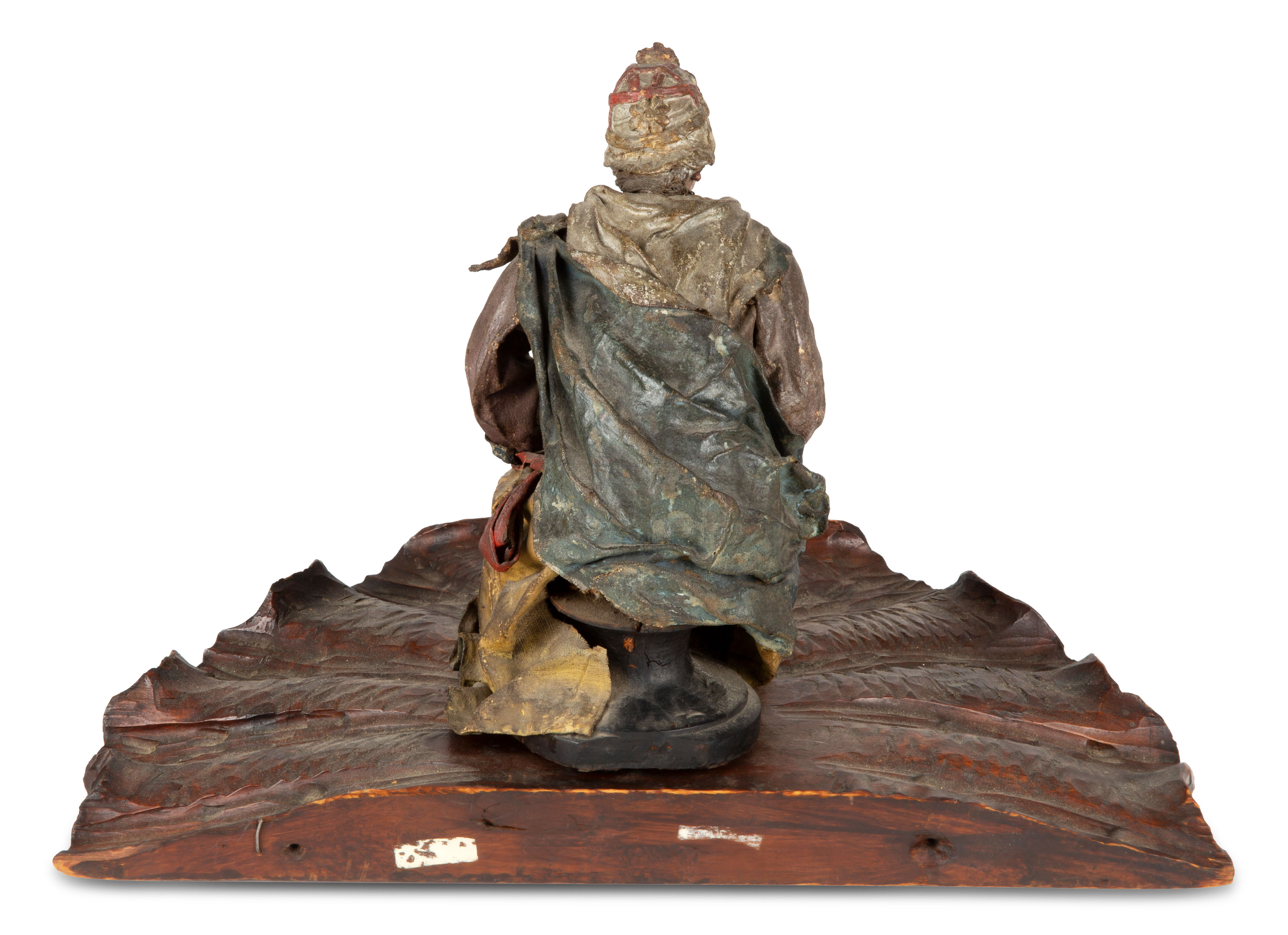 A POLYCHROME WOOD AND CLOTH FIGURE WITH STAND, 20TH CENTURY - Image 3 of 3