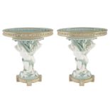 A PAIR OF BRITISH MAJOLICA 'SIREN' COMPOTES, MINTONS, STOKE-UPON-TRENT, 1867