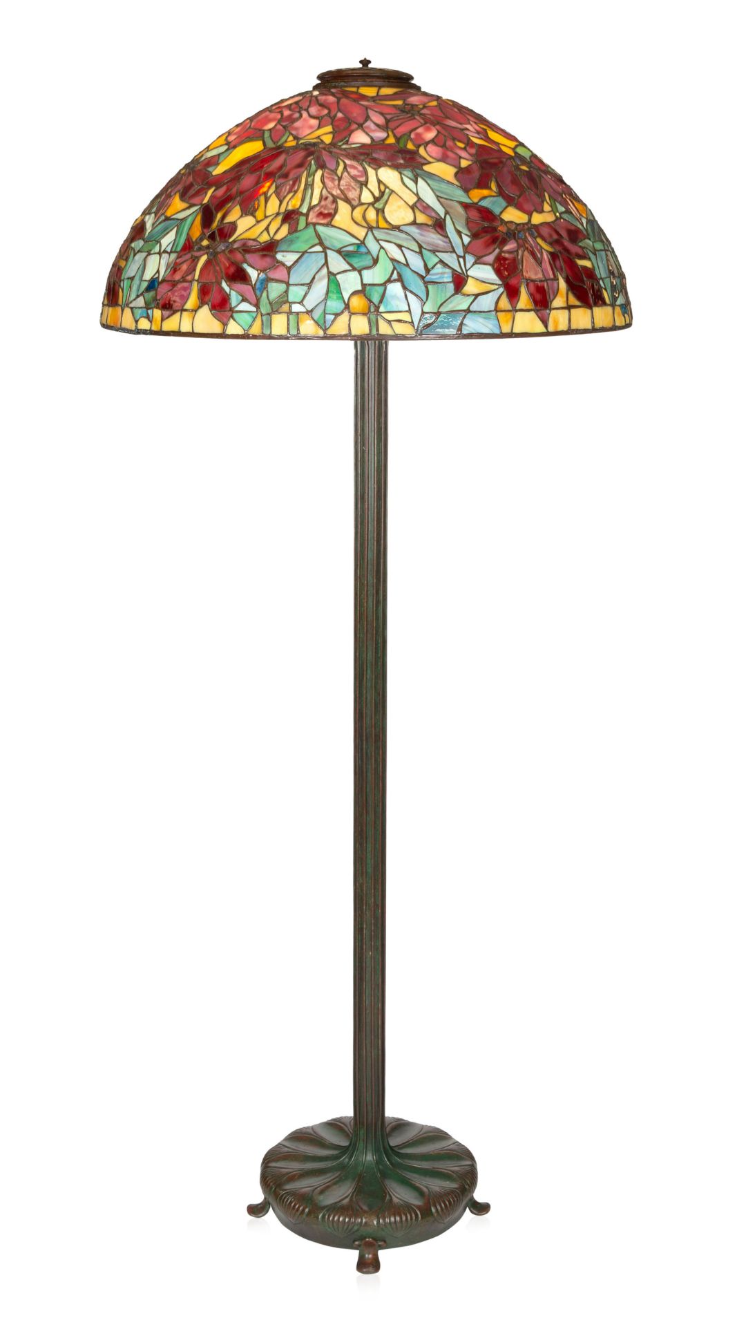 A MODERN TIFFANY STYLE STAINED GLASS 'HOLLY' FLOOR LAMP