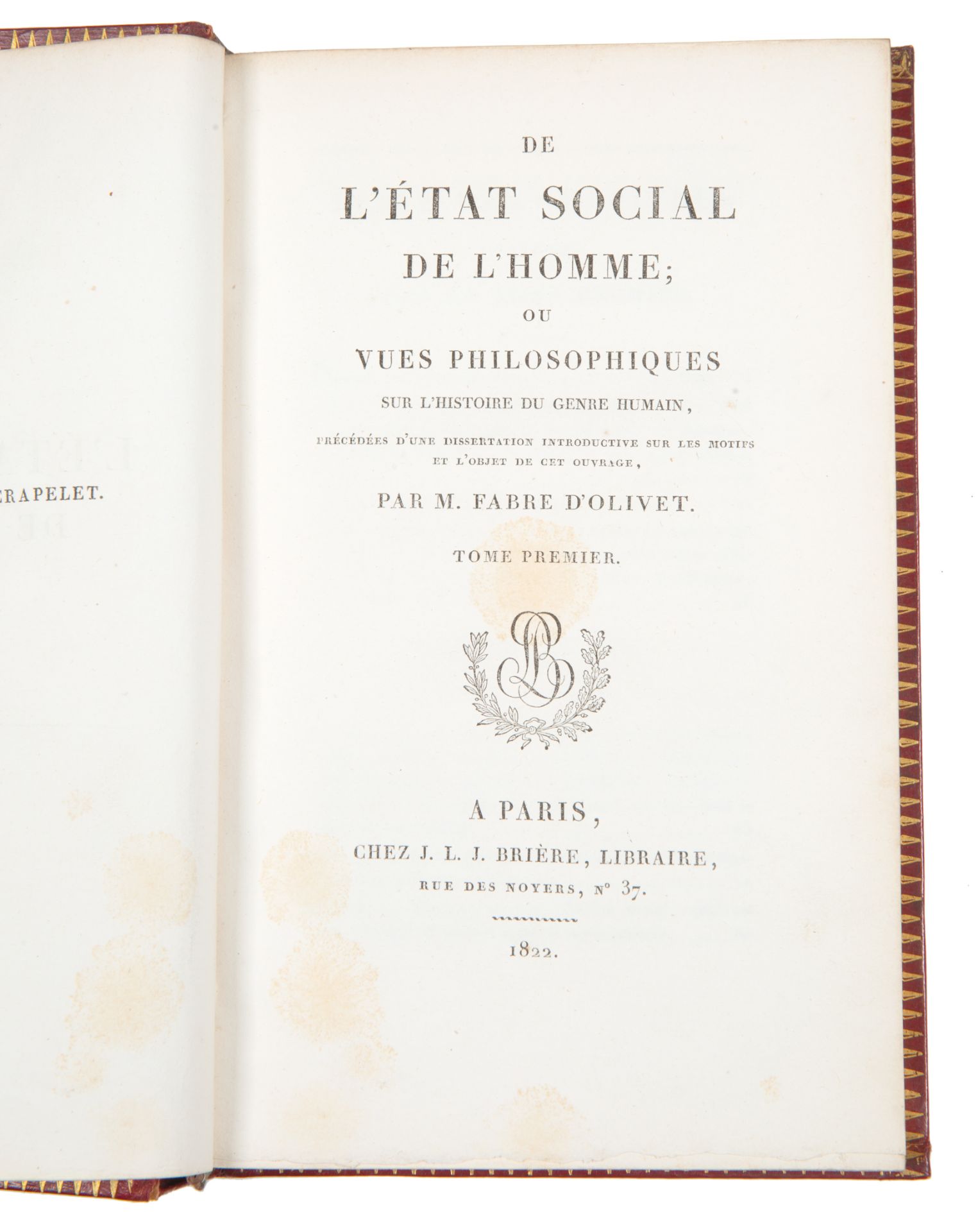 [SUPERB IMPERIAL PRESENTATION COPY] FABRE D’OLIVET, DE L’ETAT SOCIAL DE L’HOMME, 1822 - Image 8 of 12