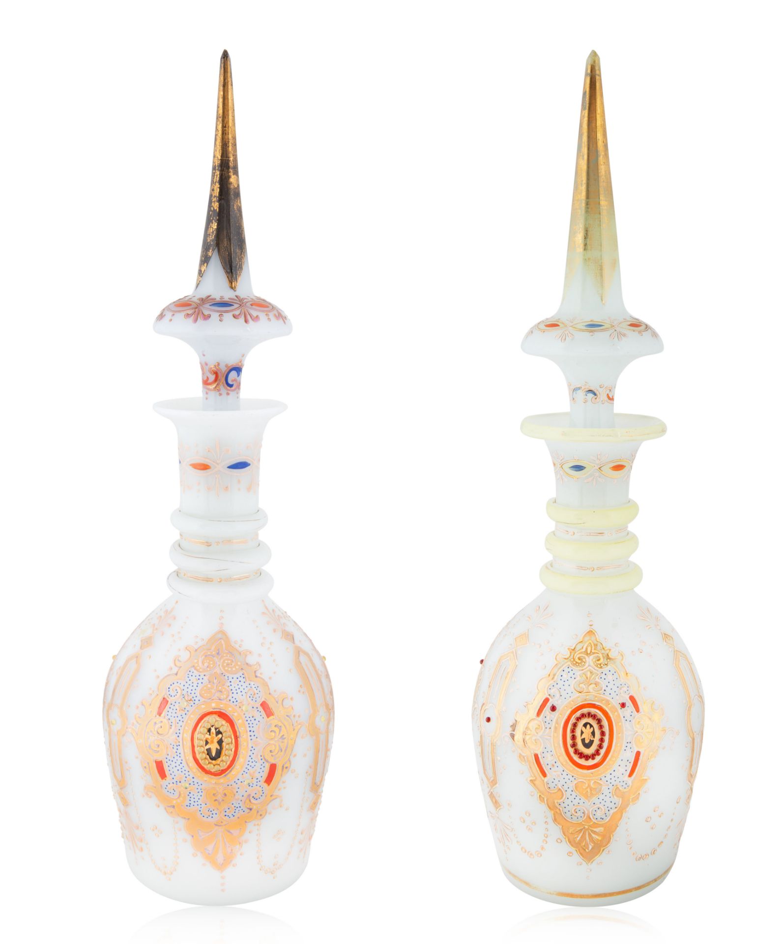 PAIR OF FRENCH OR BOHEMIAN OPALINE DECANTERS, LAST QUARTER OF THE 19TH CENTURY