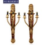 A PAIR OF EGYPTIAN REVIVAL WOOD AND GILT BRONZE SCONCES, 20TH CENTURY