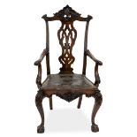 A RENAISSANCE REVIVAL MAHOGANY FAUTEUIL, LATE 19TH CENTURY