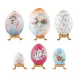 A SET OF SIX RUSSIAN "FLOWER" PORCELAIN EASTER EGGS, IMPERIAL PORCELAIN FACTORY, ST. PETERSBURG, LAT