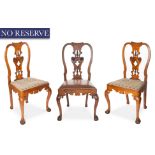 SET OF THREE PROVINCIAL GEORGE II FRUITWOOD SIDE CHAIRS, 18TH CENTURY