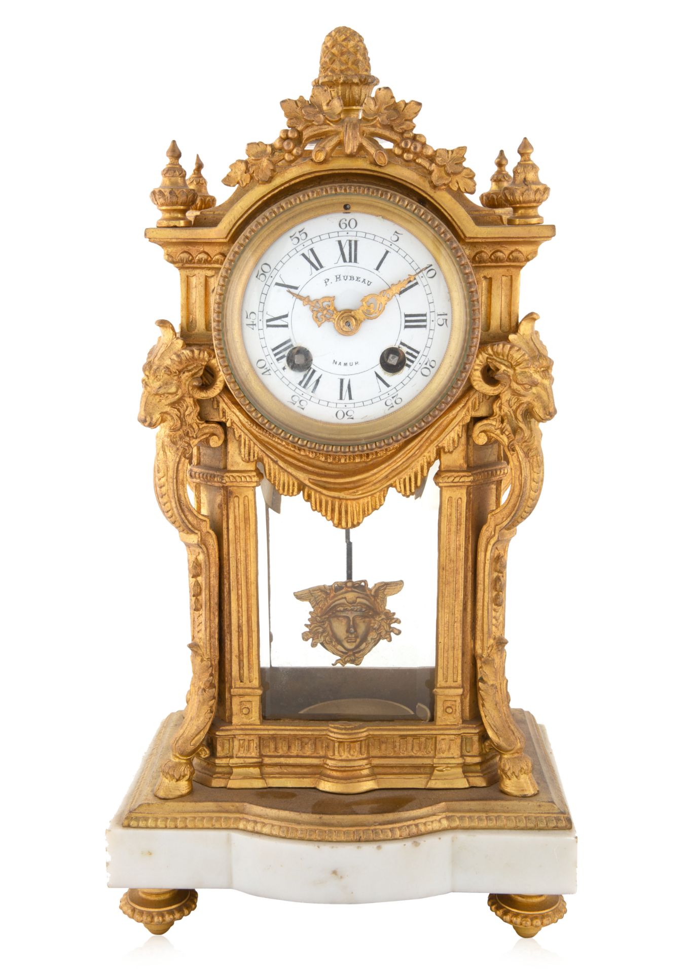 A BELGIAN ORMOLU MANTEL CLOCK, P. HUBEAU, NAMUR, LATE 19TH-EARLY 20TH CENTURY