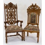 A PAIR OF SIMILAR NORTH EUROPEAN WOODEN FAUTEUILS, 19TH CENTURY