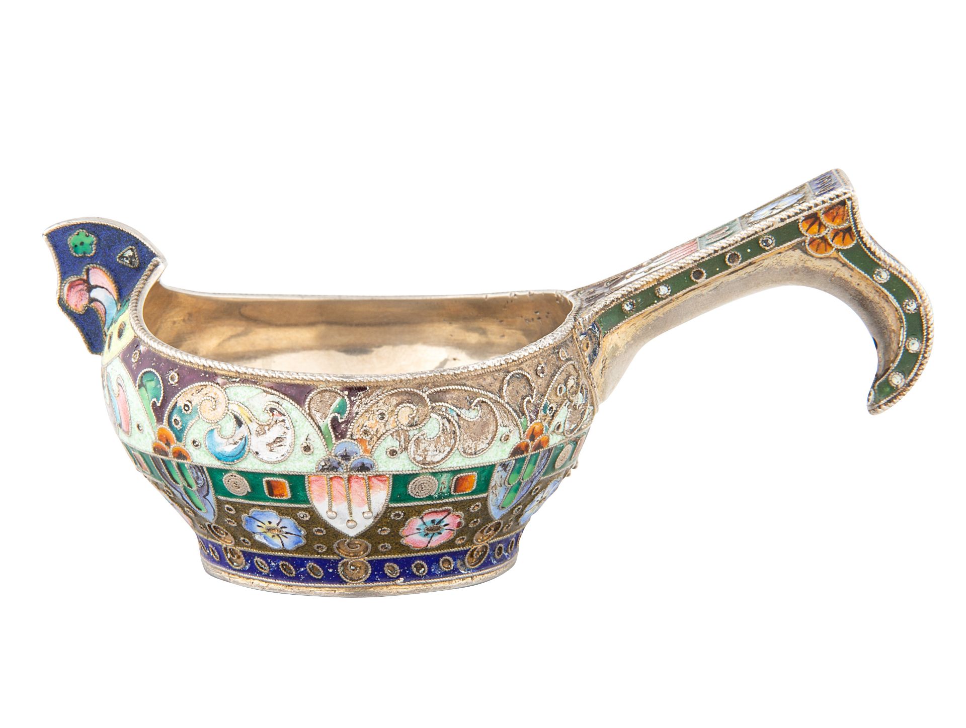 A RUSSIAN SILVER AND ENAMEL KOVSH, MOSCOW, AFTER 1908-1917 - Image 3 of 4