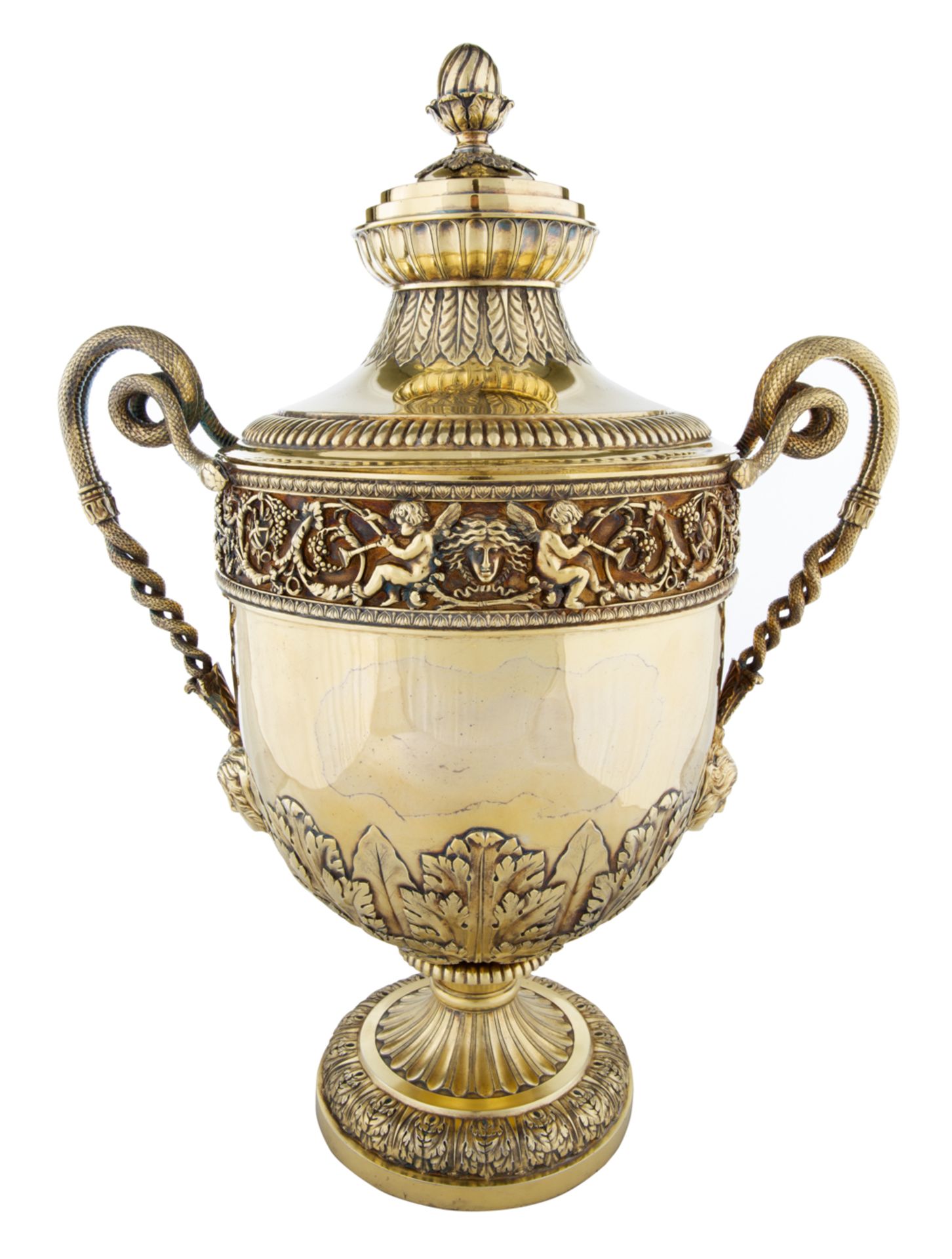 A GEORGE III GILT SILVER URN, WILLIAM BURWASH AND RICHARD SIBLEY, LONDON, 1808 - Image 2 of 3