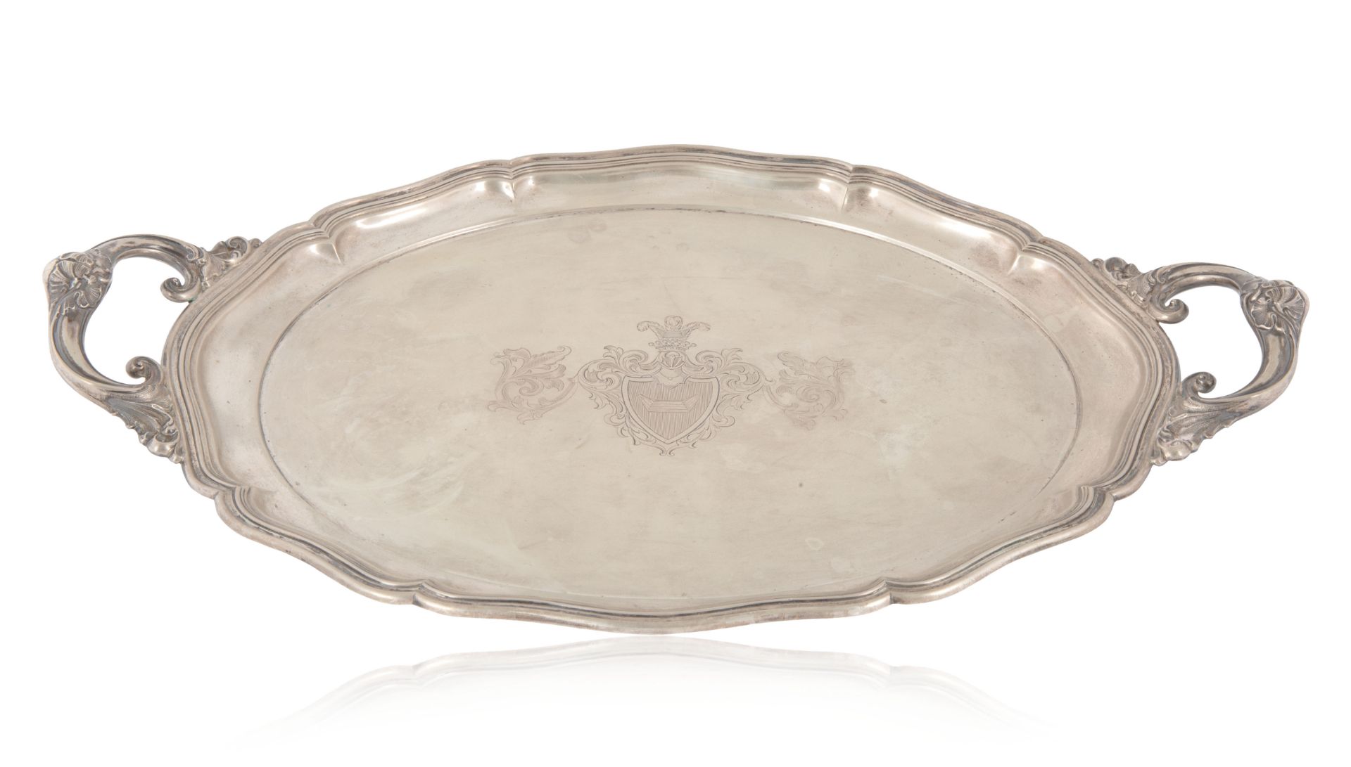 A BRITISH SILVER SERVING TRAY, 19TH CENTURY