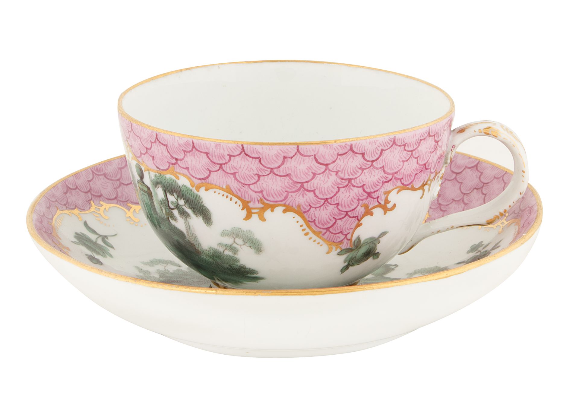 19TH CENTURY MEISSEN PORCELAIN TEA CUP AND SAUCER