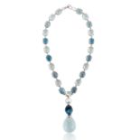 A LAURA J AQUAMARINE, PEARL AND GEMSTONE NECKLACE