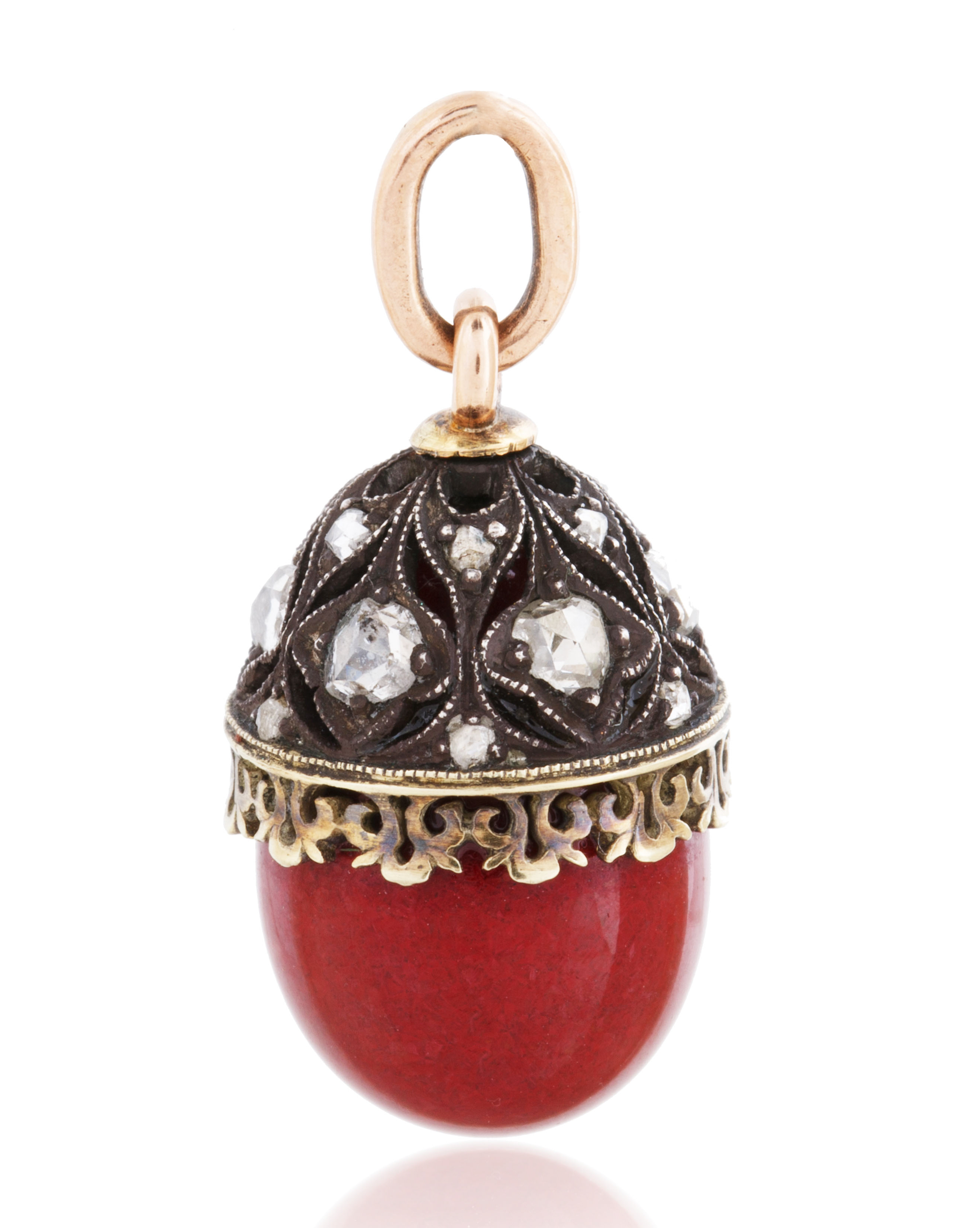 A 1896-1908 FABERGE PURPURINE, GOLD AND DIAMOND EGG PENDANT, WORKMASTER HENRIK WINGSTROM - Image 2 of 3