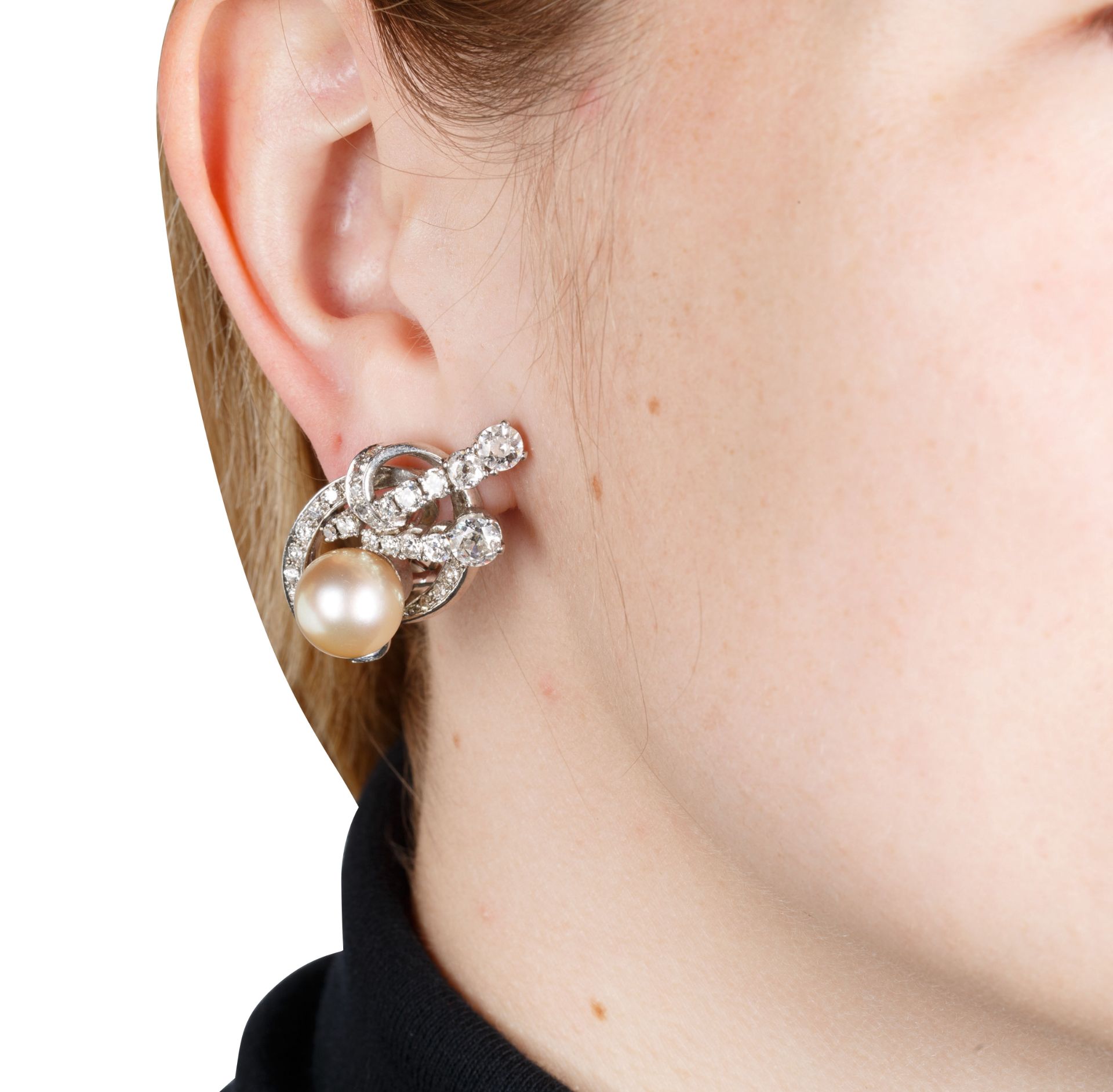 PAIR OF CULTURED YELLOW PEARL, DIAMOND AND WHITE GOLD EARRINGS - Image 5 of 5