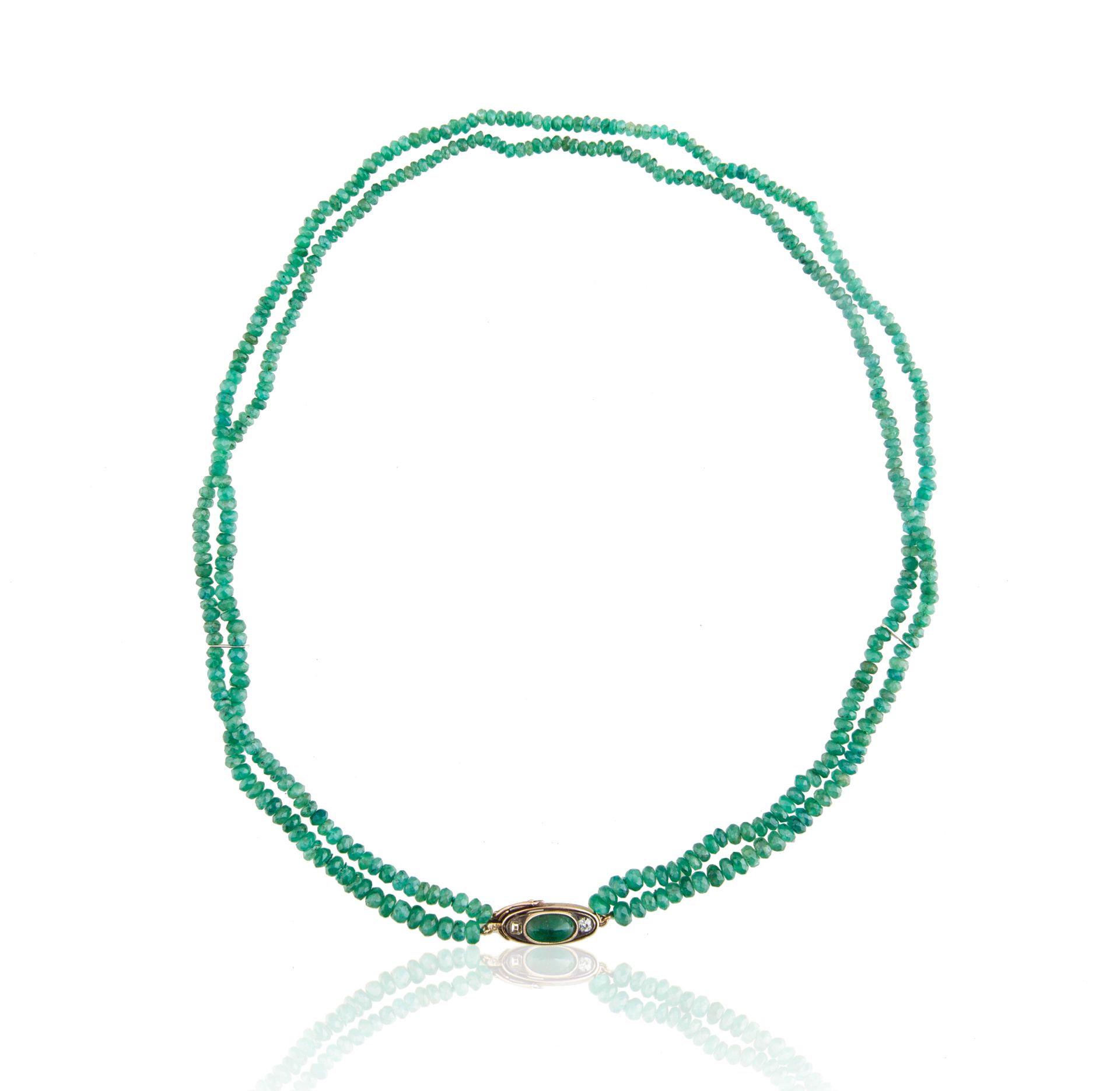 AN EMERALD, DIAMOND AND JADEITE BEADED NECKLACE, LIKELY FRENCH