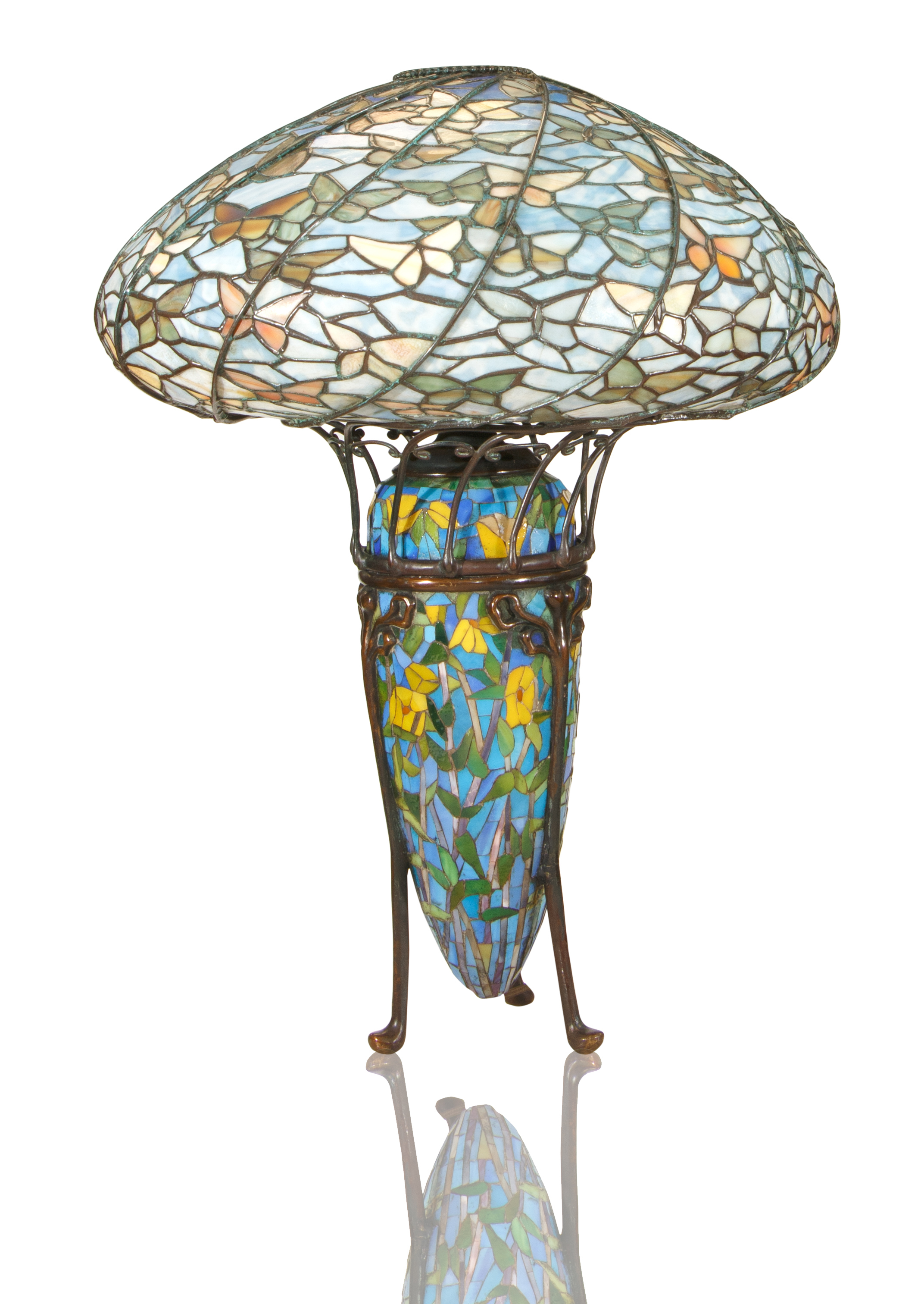 A MODERN TIFFANY STYLE MOSAIC 'DANDELION' TABLE LAMP