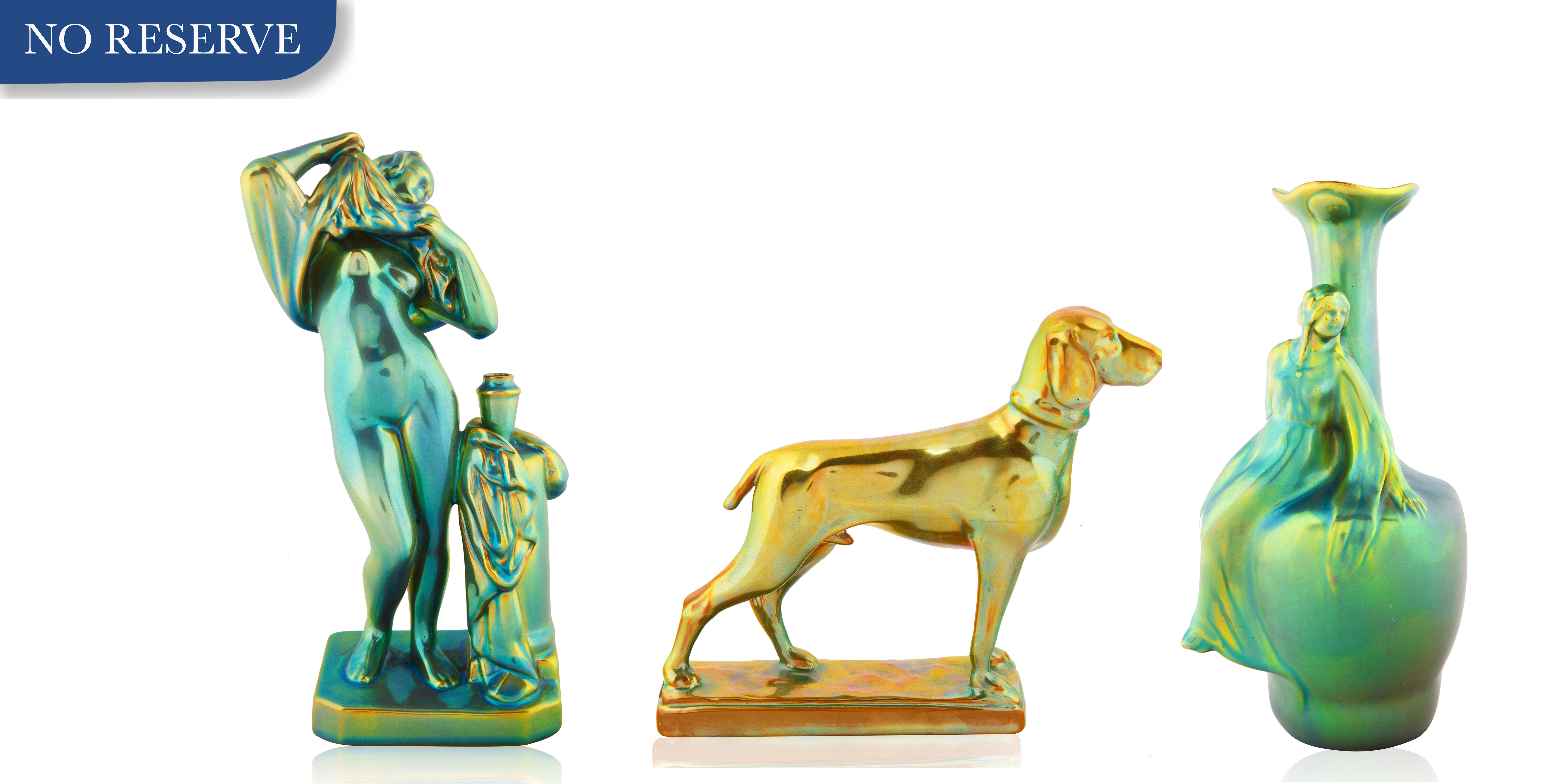 THREE ZSOLNAY EOSIN-GLAZED FIGURINES