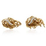 1950S PAIR OF TIFFANY & CO. 18K GOLD AND DIAMOND CLIP EARRINGS