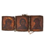 AN EARLY 18TH CENTURY CENTRAL RUSSIAN DEESIS TRAVELING ICON TRIPTYCH