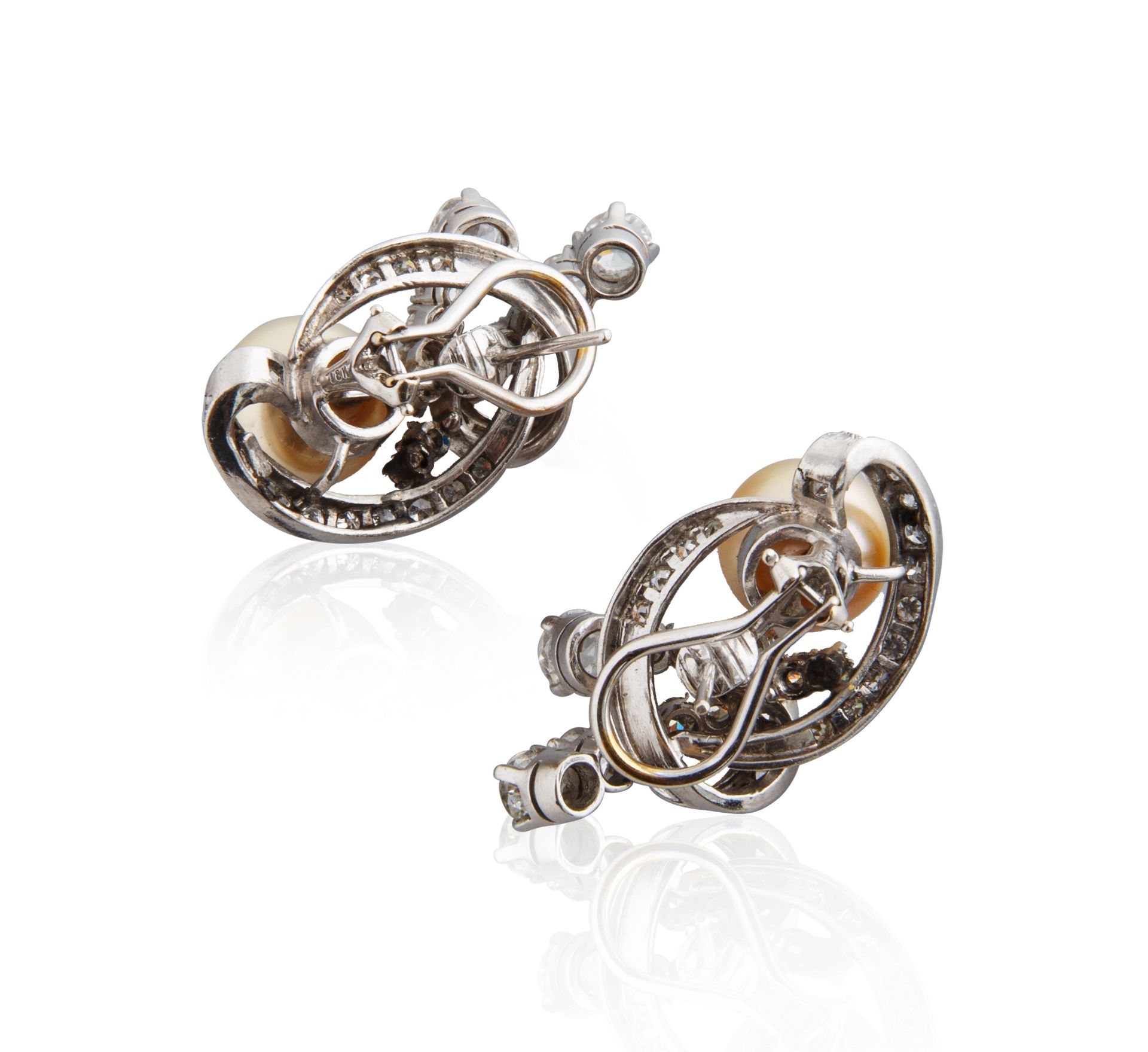PAIR OF CULTURED YELLOW PEARL, DIAMOND AND WHITE GOLD EARRINGS - Image 2 of 5