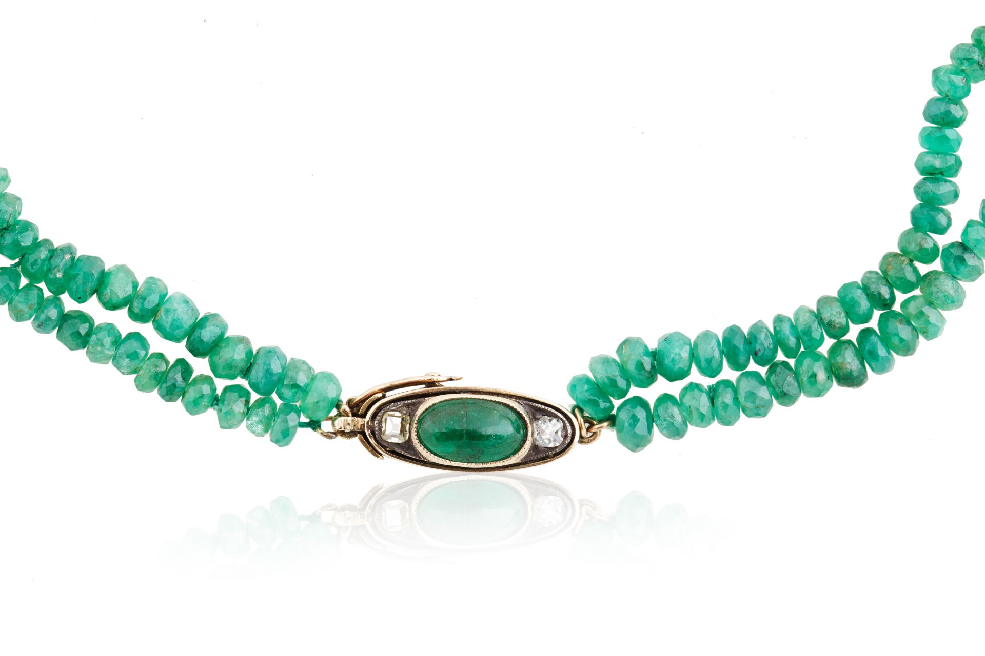 AN EMERALD, DIAMOND AND JADEITE BEADED NECKLACE, LIKELY FRENCH - Image 2 of 5