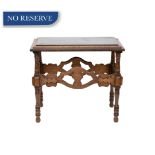 MID-19TH CENTURY ENGLISH ARTS AND CRAFTS CARVED AND MARBLE-INSET SIDE TABLE