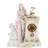 MID-19TH CENTURY MEISSEN PORCELAIN FIGURAL MANTEL CLOCK