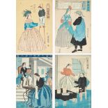 LATE 19TH CENTURY GROUP OF FOUR JAPANESE WOODBLOCK PRINTS