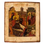 A 16TH CENTURY RUSSIAN ICON OF THE NATIVITY OF MARY