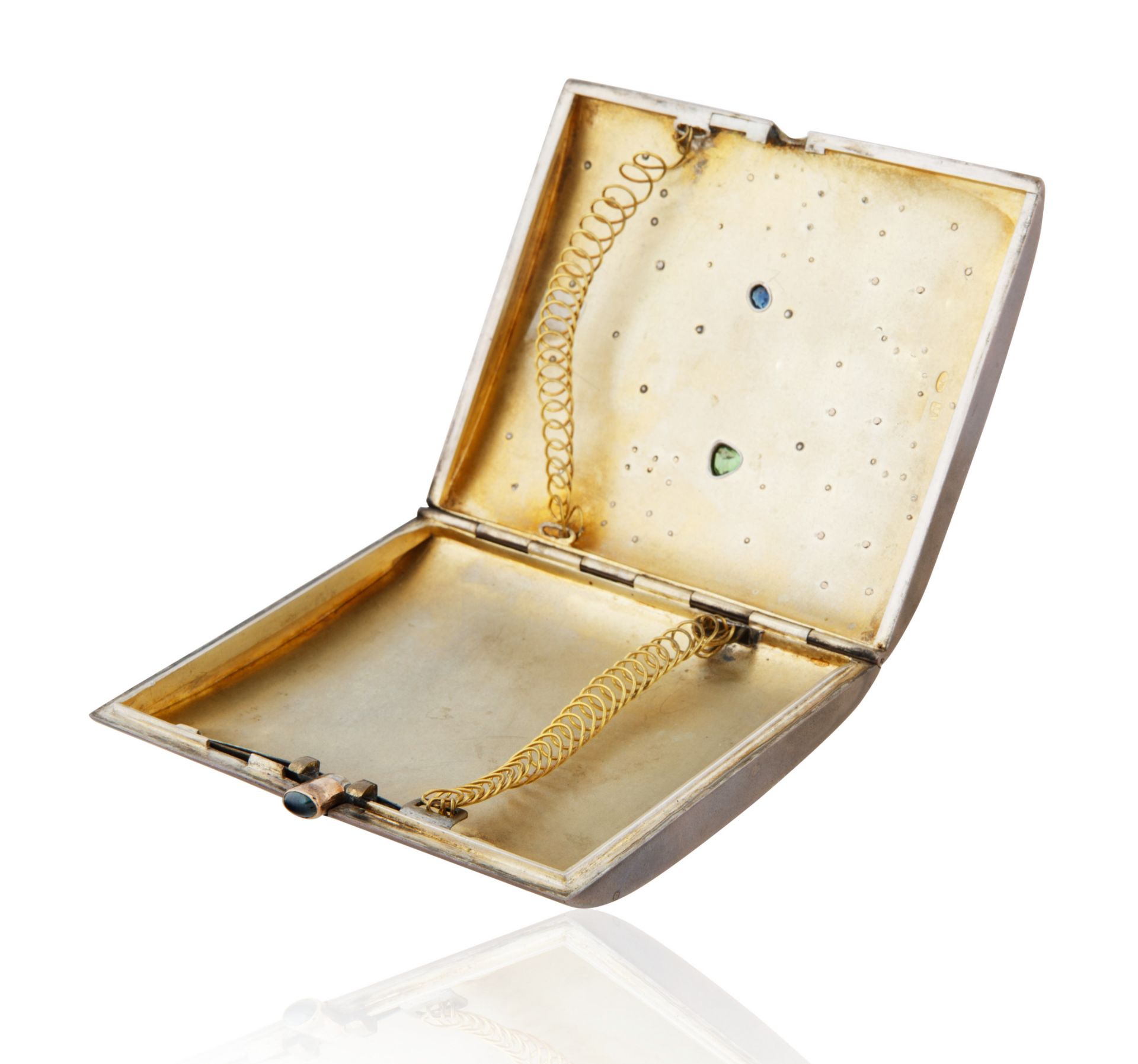 A 1896-1908 RUSSIAN GILT SILVER AND GEM CIGARETTE CASE - Image 4 of 5