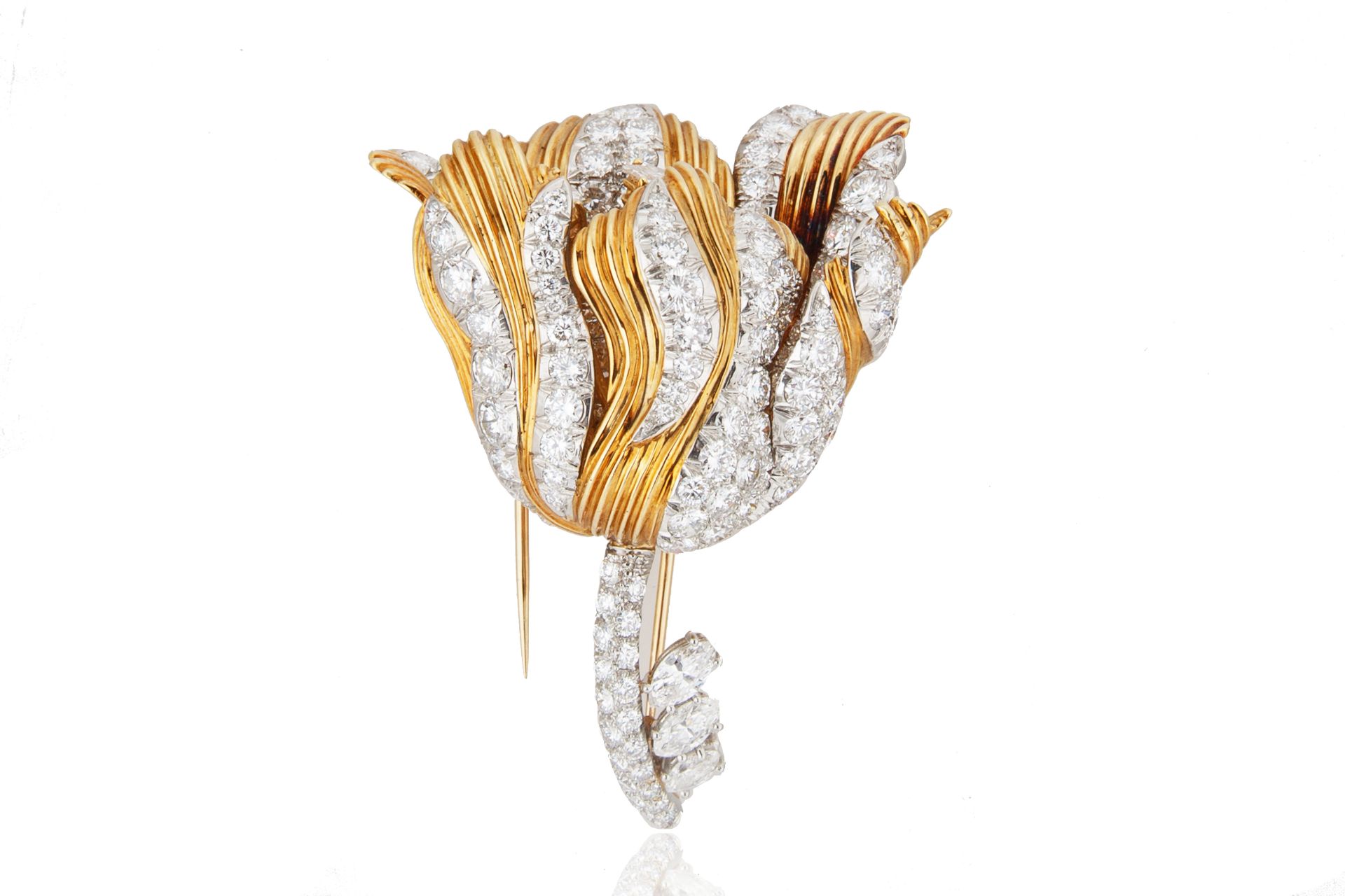 TIFFANY & CO. GOLD AND DIAMOND TULIP BROOCH