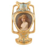 ACKERMANN & FRITZ ROYAL VIENNA-STYLE PORCELAIN VASE, 'SOLITUDE', PAINTED BY WAGNER FINELY