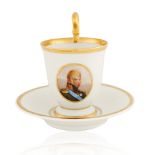 EARLY 19TH CENTURY KPM PORCELAIN CUP AND SAUCER, WITH PORTRAIT OF ALEXANDER I