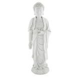 A LARGE CHINESE BLANC DE CHINE FIGURE OF BUDDHA SHAKYAMUNI