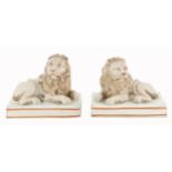 EARLY 19TH CENTURY STAFFORDSHIRE EARTHENWARE LIONS, WOOD AND CALDWELL