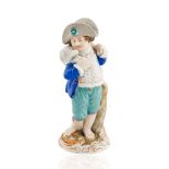A RUSSIAN 1810S-1860S POPOV PORCELAIN FIGURE OF A CHILD WITH A LAMB, GORBUNOVO