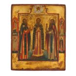 A 19TH CENTURY RUSSIAN ICON OF ANDREI OF SMOLENSK AND SAINTS, MOSCOW SCHOOL