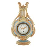 CIRCA 1891 ROYAL WORCESTER PORCELAIN LYRE MANTLE CLOCK