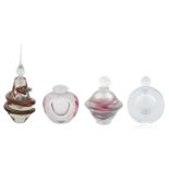 GROUP OF FOUR HAND-BLOWN GLASS PERFUME BOTTLES