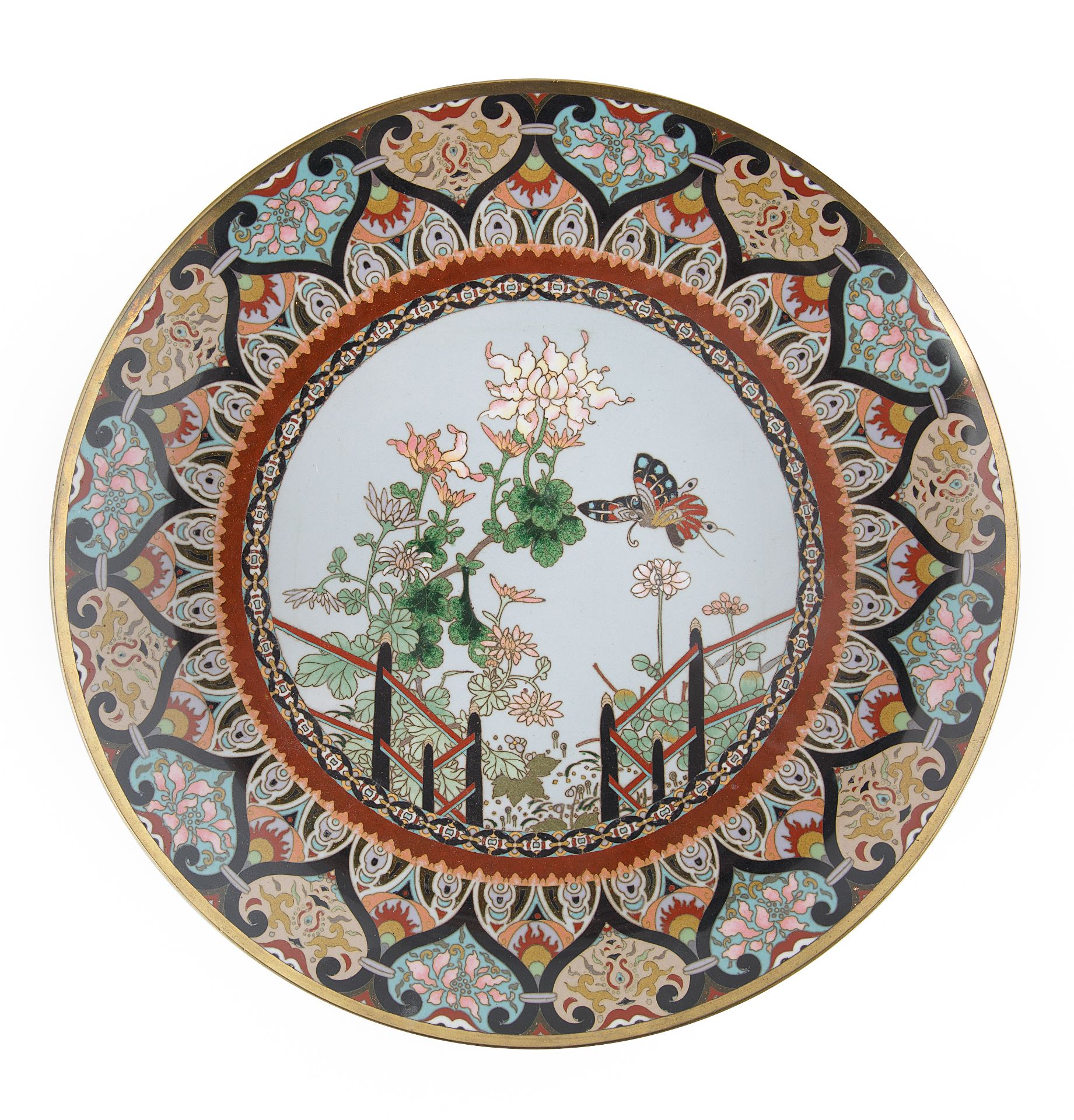 JAPANESE CLOISONNE ENAMEL GARDEN PLATE - Bild 2 aus 3