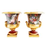 PAIR OF OLD PARIS PORCELAIN AND GILT URNS